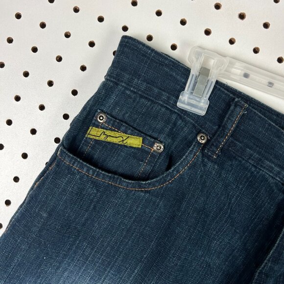 Brooklyn Xpress Dark Wash Jorts Size 34 Blue Jean Denim Embroidered Skater Punk - Picture 5 of 7